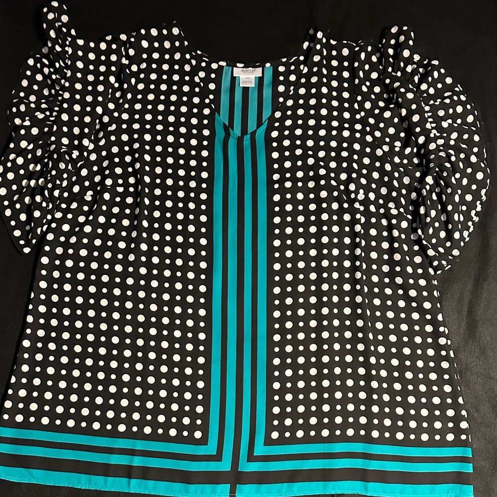 Avenue Studio Stylish Black and Teal Polka Dot Blouse
